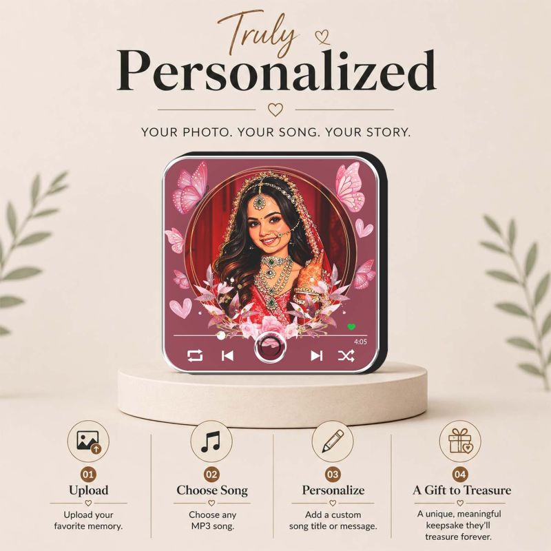 Gift for Bride Personalized Musical Fridge Magnet Custom with Photo & Song Indian Bride Wedding Gift for Sister & Bestie Bridal Shower Gift
